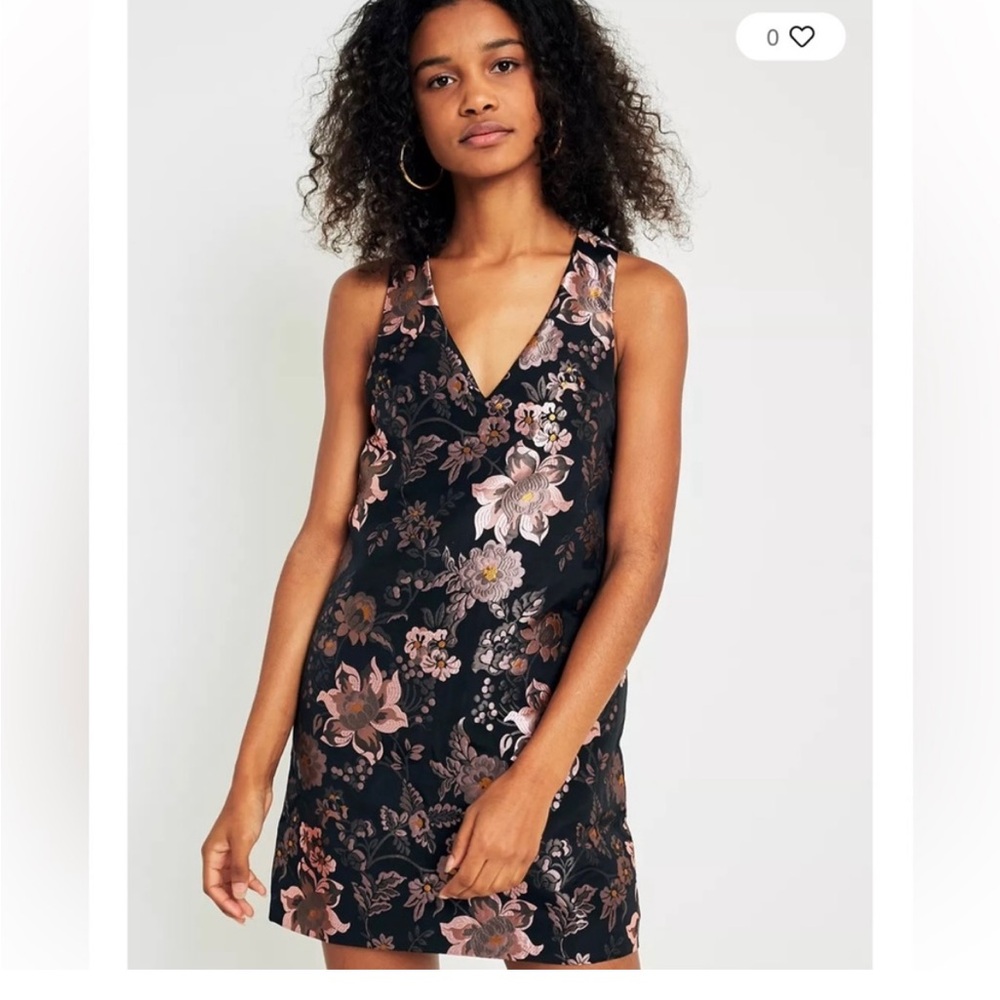 Urban Outfitters | Jacquie | jacquard | metallic | mini | shift | plunge…